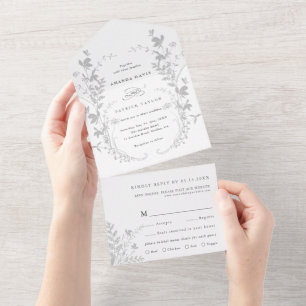 Casamento de cinzas e flores silvestres brancas Si