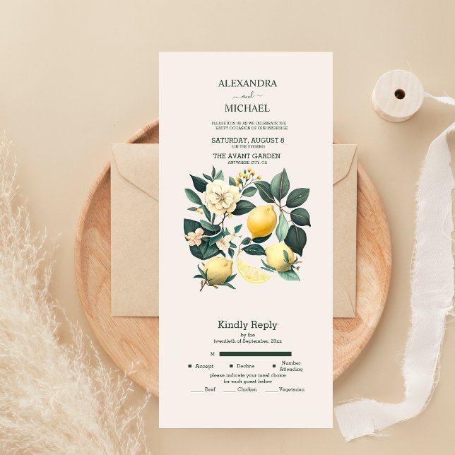 Casamento de Citrinos em Aquarela Rústica Convite  (Criador carregado)