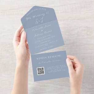 Casamento de Código QR Azul Dusty Único Monograma