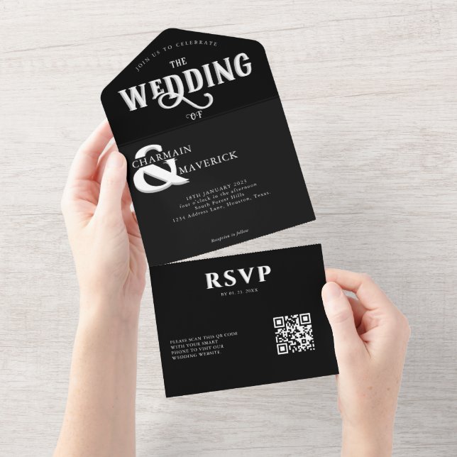 Casamento de Código QR Branco e Preto Elegante Mod (Aba destacável)