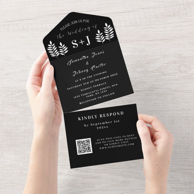 Casamento de Código QR Branco preto simples monogr (Aba destacável)
