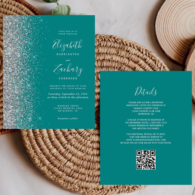 Casamento de Código QR com Glitter Azul de Teal de (Criador carregado)