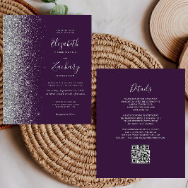Casamento de Código QR com Glitter de Prata Roxo d