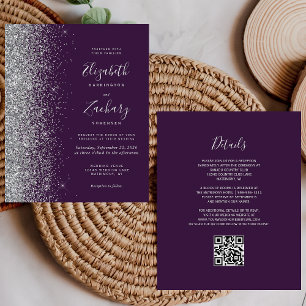 Casamento de Código QR com Glitter de Prata Roxo d
