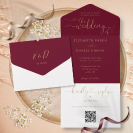 Casamento de Código QR Corações de Corações Dourad