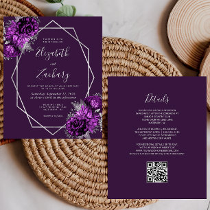 Casamento de Código QR de ameixa Floral Roxo do Or