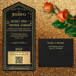 Casamento de Código QR de Confetti Dourado Preto