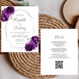 Casamento de Código QR de Cor Branca Floral Púrpur
