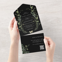Casamento de Código QR de Flor Selvagem Negro