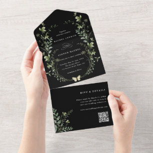 Casamento de Código QR de Flor Selvagem Negro
