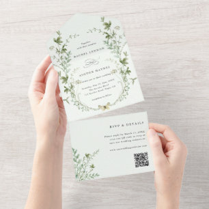 Casamento de Código QR de Flor Selvagem Verde Páli