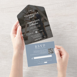 Casamento de Código QR de Foto RSVP Azul Clássico