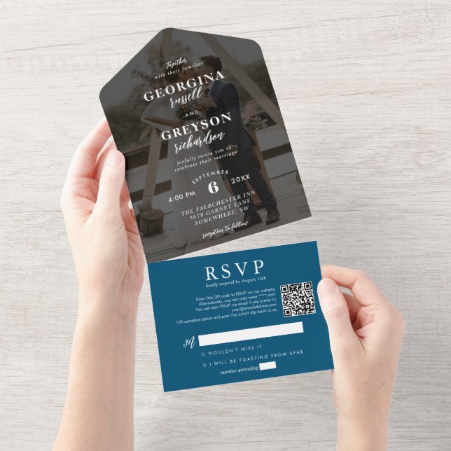 Casamento de Código QR de Foto RSVP Azul do Marinh (Aba destacável)