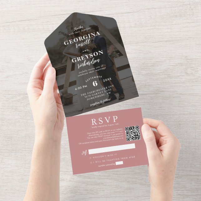 Casamento de Código QR de Foto RSVP Rosa Clássico (Aba destacável)
