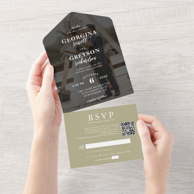 Casamento de Código QR de Foto RSVP Verde do Class (Aba destacável)