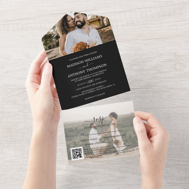 Casamento de Código Qr de Foto Simples Preto Branc (Aba destacável)
