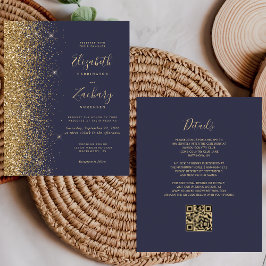 Casamento de Código QR de Glitter Azul Dourado Esc