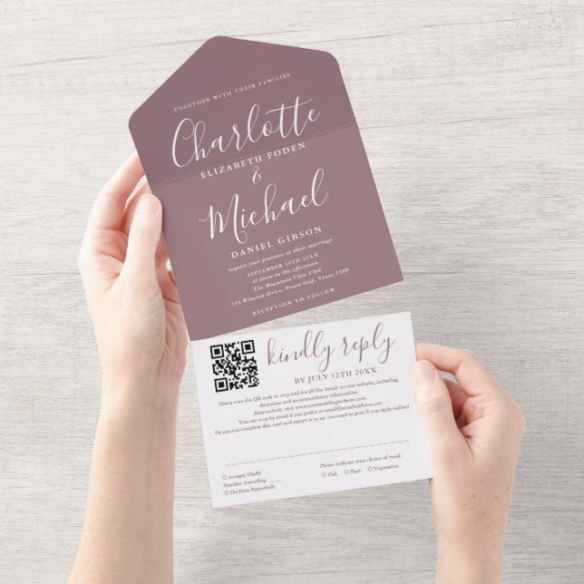 Casamento de Código QR de Letra Moderna Roxa Elega (Aba destacável)