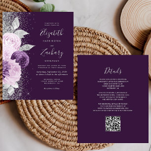 Casamento de Código QR de Prata Roxo de Orçamento