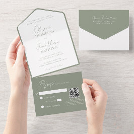 Casamento de Código QR de Script Verde de Sage Sim