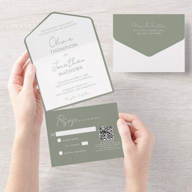 Casamento de Código QR de Script Verde de Sage Sim (Criador carregado)