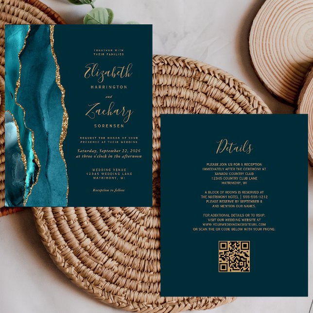 Casamento de Código QR do Agate Dourado de Teal Es (Criador carregado)