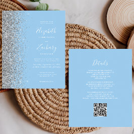 Casamento de Código QR do Bebê Azul Silver Glitter