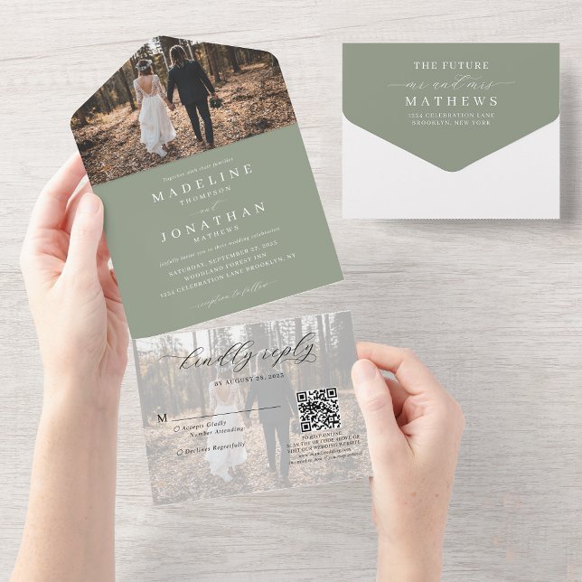 Casamento de Código QR do Classic Elegant Sage Gre (Criador carregado)