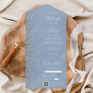 Casamento de Código QR do Dusty Blue Silver Glitte