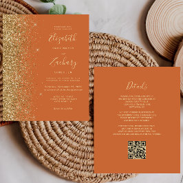 Casamento de Código QR do Glitter Laranja Dourado