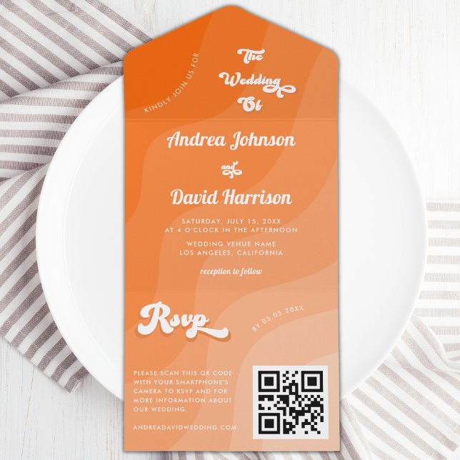 Casamento de Código QR do Groovy 70s com Onda Retr (Criador carregado)