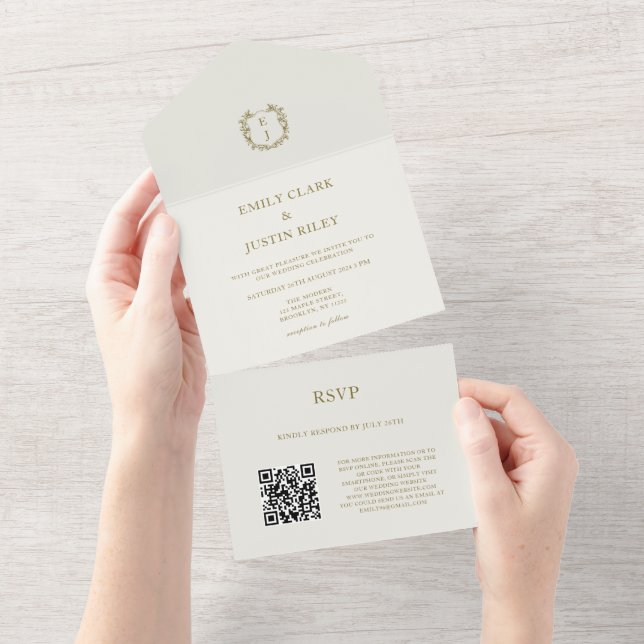 Casamento de Código QR do Monograma Dourado Clássi (Tearaway)