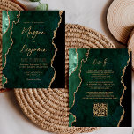 Casamento de Código QR do Script de Agato Verde Em<br><div class="desc">Este elegante convite de casamento apresenta uma imagem de fundo da emerald green watercolor agate, aparada com falso brilho dourado. O texto personalizável combina manuscrito, protetor e fontes itálicas de cor dourada. O verso fornece espaço para detalhes de casamento em um plano de fundo de agata verde correspondente, junto com...</div>