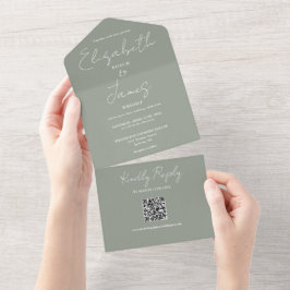 Casamento de Código QR do Script Elegante Verde Sa