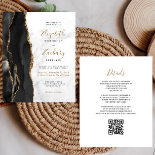 Casamento de Código QR Dourado Preto Marble Preto