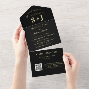 Casamento de Código QR Dourado Simples Preto Simpl
