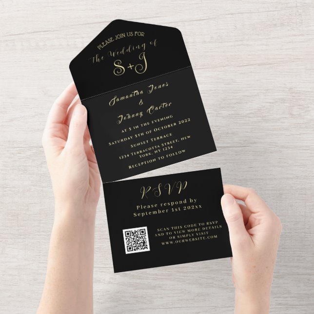 Casamento de Código QR Dourado Simples Preto Simpl (Tearaway)