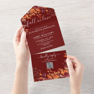 Casamento de Código QR Floral Borgonha de Se Apaix