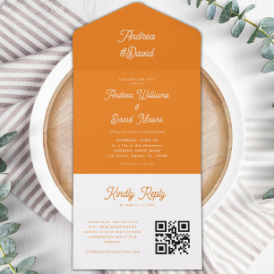 Casamento de Código QR Laranja Brilhante de Script