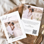 Casamento de Código QR Obrigado Cartão com fotos<br><div class="desc">Casamento Obrigado Cartões que têm fotos e texto na frente e atrás. Os cartões de agradecimento contêm uma tipografia cursiva moderna,  escrita com letra de mão,  que é elegante,  simples e moderna para usar depois de você celebrar o dia de casamento simples e minimalista.</div>