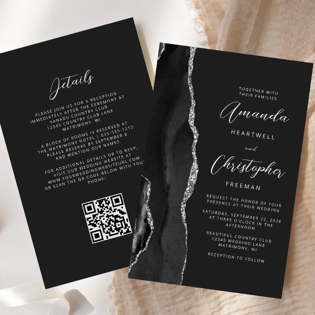 Casamento de Código QR Preto de Agato de Prata Pre (Criador carregado)