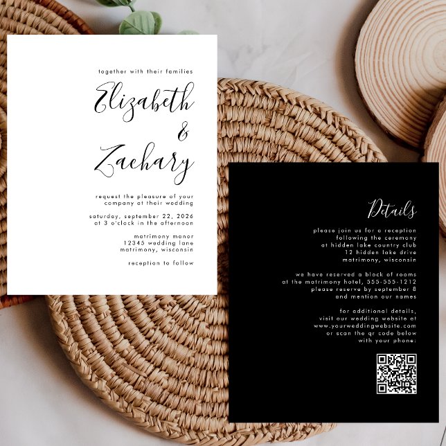 Casamento de Código QR Preto e Branco Moderno de O (Criador carregado)