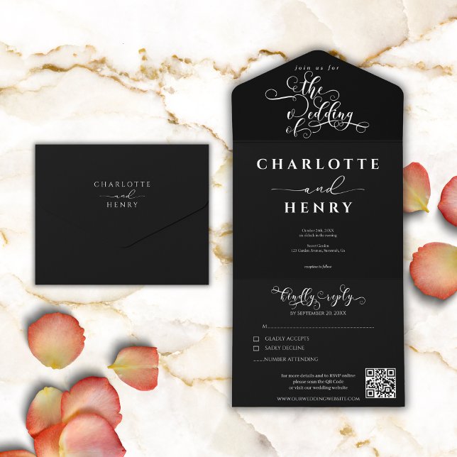 Casamento de Código QR Preto Minimalista Elegante (Criador carregado)