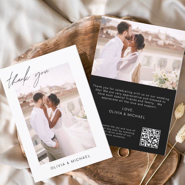 Casamento de Código QR Preto Obrigado Cartão com f (Criador carregado)
