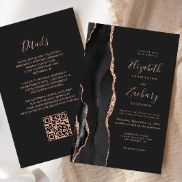 Casamento de Código QR Preto Rosa Dourado Agate Da