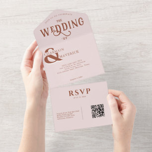 Casamento de Código QR Rosa Rosa Espelho Moderno E