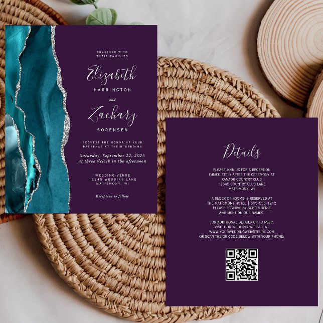 Casamento de Código QR Roxo de Agato de Teal de Or (Criador carregado)