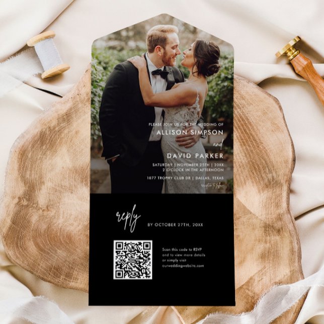 Casamento de Código QR Simples Preto Moderno (Criador carregado)