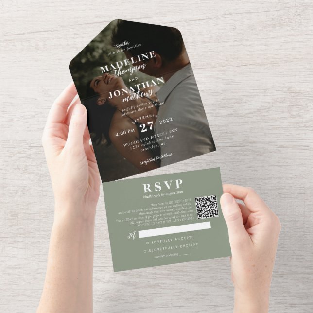 Casamento de Código QR Verde da Sage de Foto Cláss (Aba destacável)