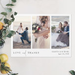 Casamento de Colagem Personalizada de Fotos Obriga<br><div class="desc">Este simples obrigado de casamento de três fotos em colagem que você tem um modelo de imã apresenta uma elegante, minimalista, design moderna. Ele apresenta seus primeiros nomes e data sob sua foto favorita e uma mensagem 'AMOR e OBRIGADOS veiculada com uma combinação impressionante de duas fontes distintas, com 'e'...</div>